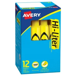 Avery Hi-Liter SmearSafe Highlighters, Chisel Tip, Desk-Style, Yellow, Pack Of 12 Highlighters
