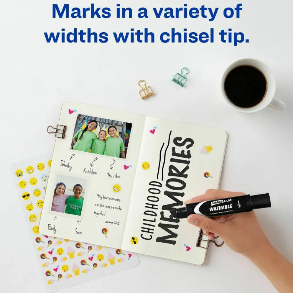 Avery Marks A Lot Jumbo Washable Marker, Chisel Tip, Black