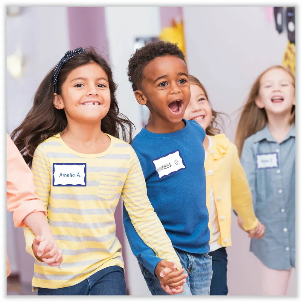 Avery Name Tags, 05144, 2-1/3" x 3-3/8", White With Blue Border, 100 Removable Name Badges