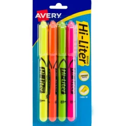 Avery Pen Style Highlighters, Chisel Point Style, Assorted Fluorescent, Pack Of 4