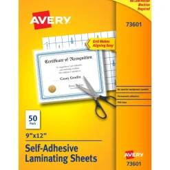 Avery Permanent Self-Adhesive Laminating Sheets, 9" x 12", Clear, Pack Of 50