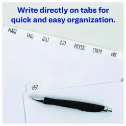 Avery Plain Tab Write-On Dividers, 8 1/2" x 11", White Dividers/White Tabs, 5-Tab, Box Of 36