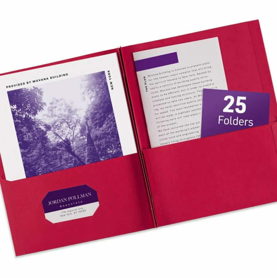 Avery 2-Pocket Folders With Fasteners, Letter Size, Red, Pack Of 25