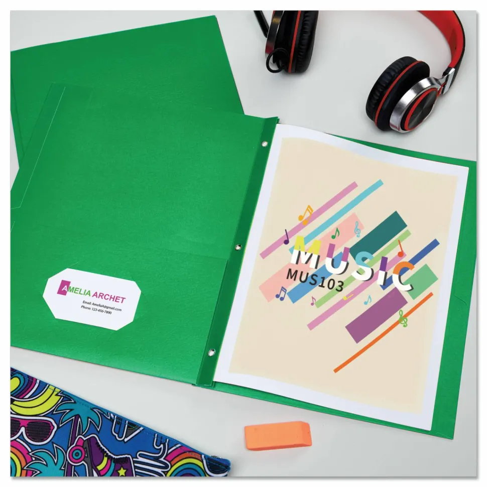 Avery 2-Pocket Folders With Fasteners, Letter Size, Green, Pack Of 25