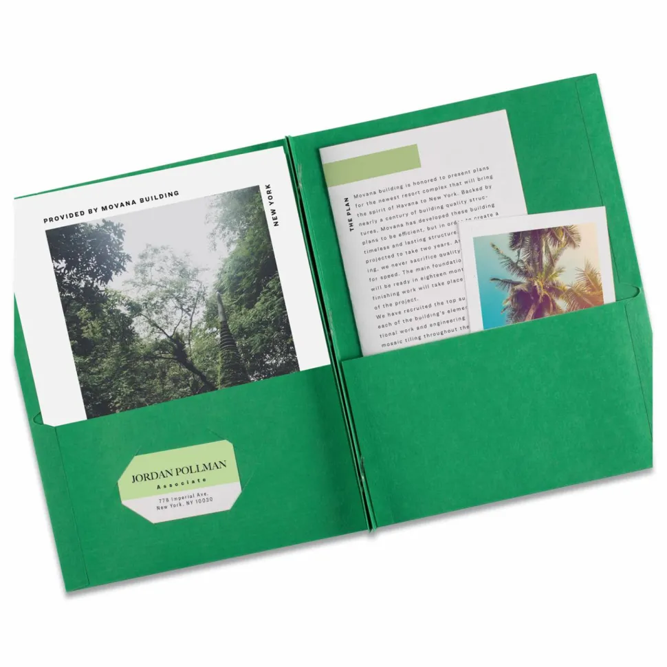 Avery 2-Pocket Folders With Fasteners, Letter Size, Green, Pack Of 25