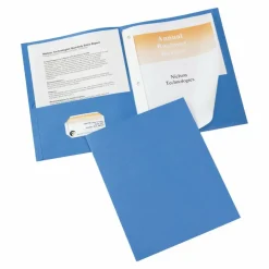 Avery 2-Pocket Folders With Fasteners, Letter Size, Light Blue, Pack Of 25