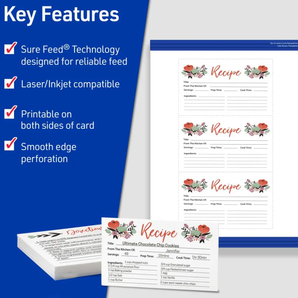 Avery Printable Index Cards With Sure Feed Technology, 3" x 5", White, 150 Blank Index Cards