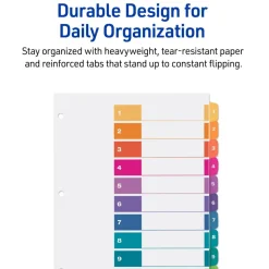 Avery Ready Index 1-10 Tab Binder Dividers With Customizable Table Of Contents, 8-1/2" x 11", 10 Tab, White/Multicolor, 1 Set