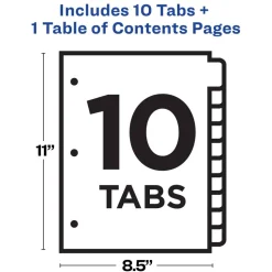 Avery Ready Index 1-10 Tab Binder Dividers With Customizable Table Of Contents, 8-1/2