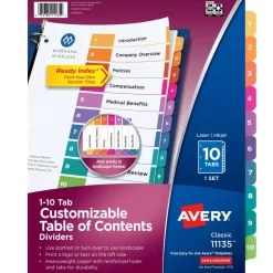 Avery Ready Index 1-10 Tab Binder Dividers With Customizable Table Of Contents, 8-1/2