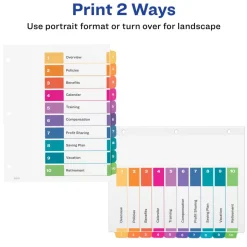 Avery Ready Index 1-10 Tab Binder Dividers With Customizable Table Of Contents, 8-1/2