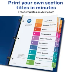 Avery Ready Index 1-10 Tab Binder Dividers With Customizable Table Of Contents, 8-1/2