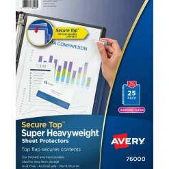 Avery Secure Top Super Heavyweight Diamond Clear Sheet Protector, Side: 3-Hole Punched, Top Load 8.5 x 11 Insert, Clear, 25/Pack