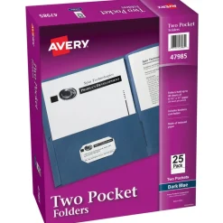 Avery Two Pocket Folders, 8-1/2" x 11", Dark Blue, Box Of 25