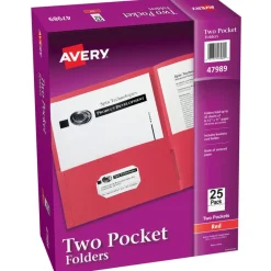 Avery Two Pocket Folders, 8-1/2" x 11", Red, Box Of 25