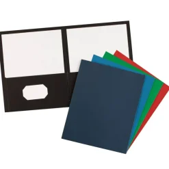 Avery Two Pocket Folders, 8-1/2" x 11", Assorted (Black, Dark Blue, Green, Light Blue, Red), Box Of 25