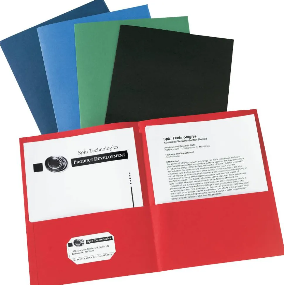 Avery Two Pocket Folders, 8-1/2" x 11", Assorted (Black, Dark Blue, Green, Light Blue, Red), Box Of 25