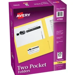Avery Two Pocket Folders, 8-1/2" x 11", Yellow, Box Of 25