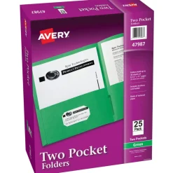 Avery Two-Pocket Folder, Accommodates (40) 11 x 8.5 Sheets, Green, 25/Box