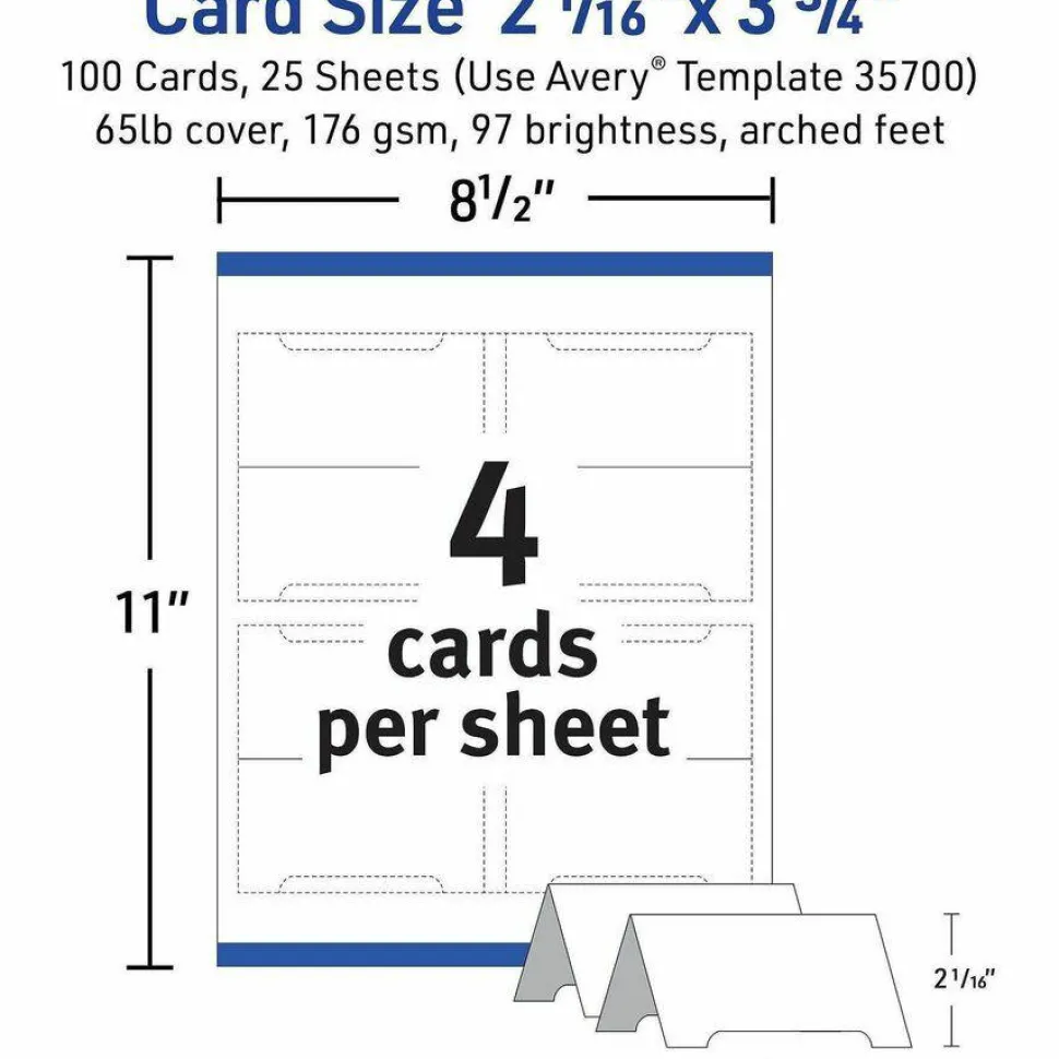 Avery Arched Place Cards, 2-1/16" x 3-3/4" , White, 100 Cards (35700)