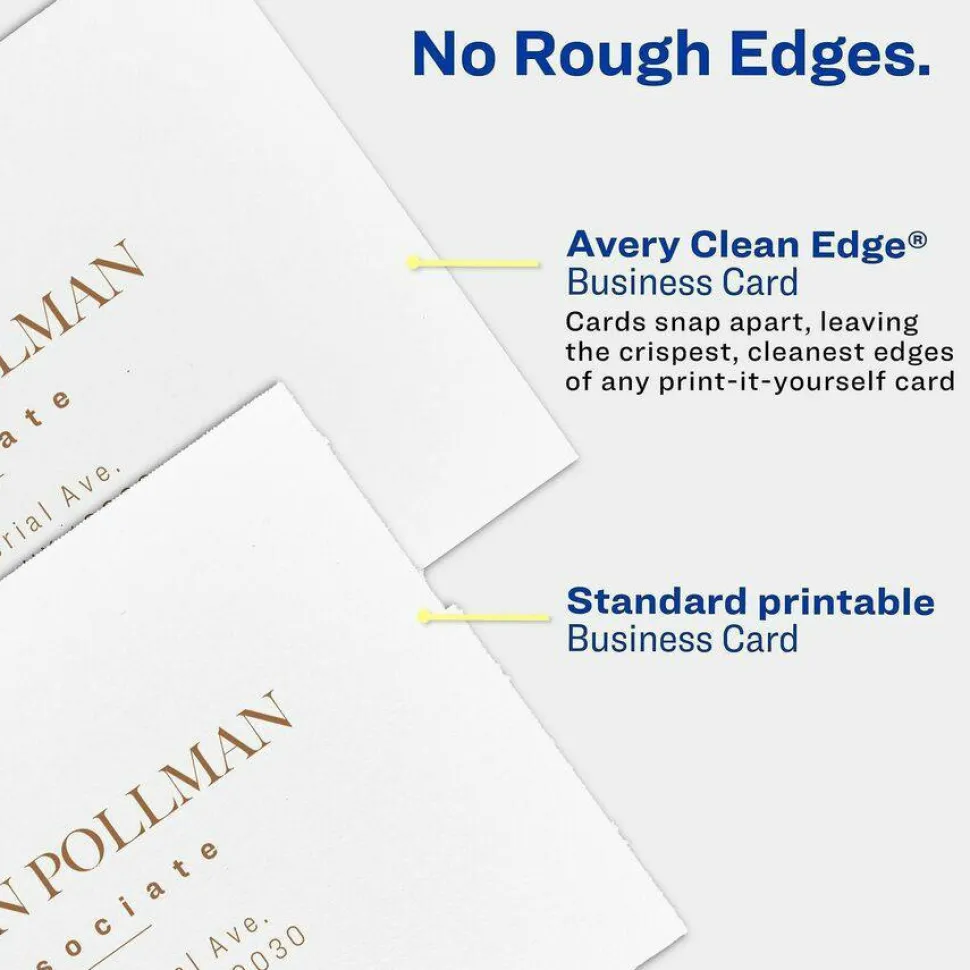 Avery Clean Edge Business Cards, Laser, 2 x 3.5, White, 10 Cards/Sheet, 20 Sheets/Pack