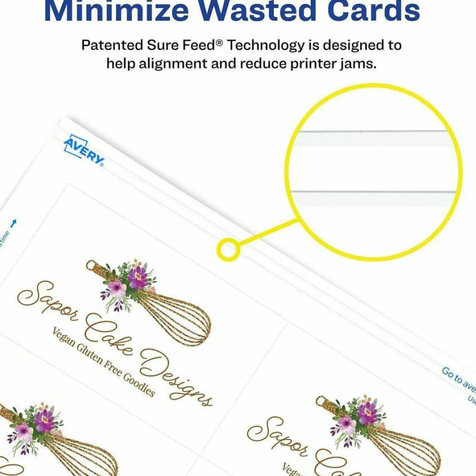 Avery Clean Edge Business Cards, Laser, 2 x 3.5, White, 10 Cards/Sheet, 20 Sheets/Pack