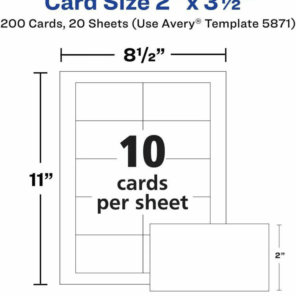 Avery Clean Edge Business Cards, Laser, 2 x 3.5, White, 10 Cards/Sheet, 20 Sheets/Pack