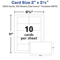 Avery Clean Edge Printable Business Cards With Sure Feed Technology For Laser Printers, 2" x 3.5", White, 1,000 Blank Cards