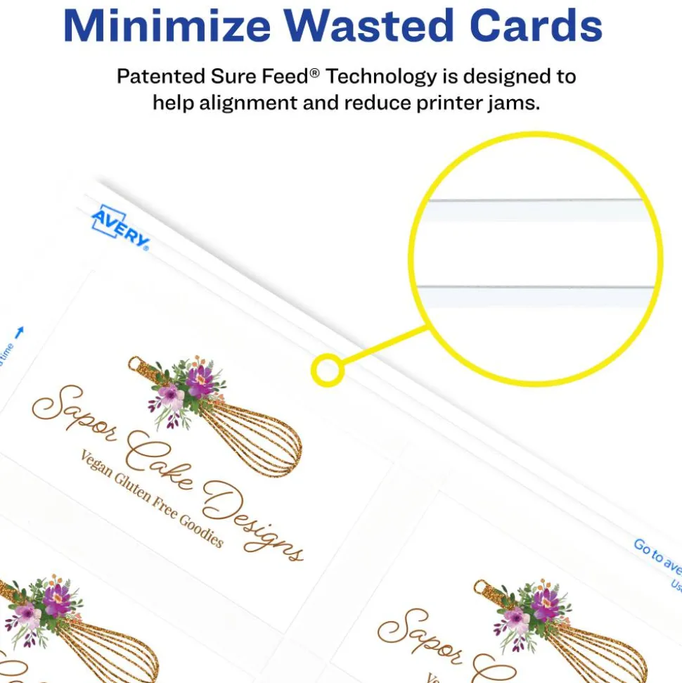 Avery Clean Edge Printable Business Cards With Sure Feed Technology For Laser Printers, 2" x 3.5", White, 1,000 Blank Cards