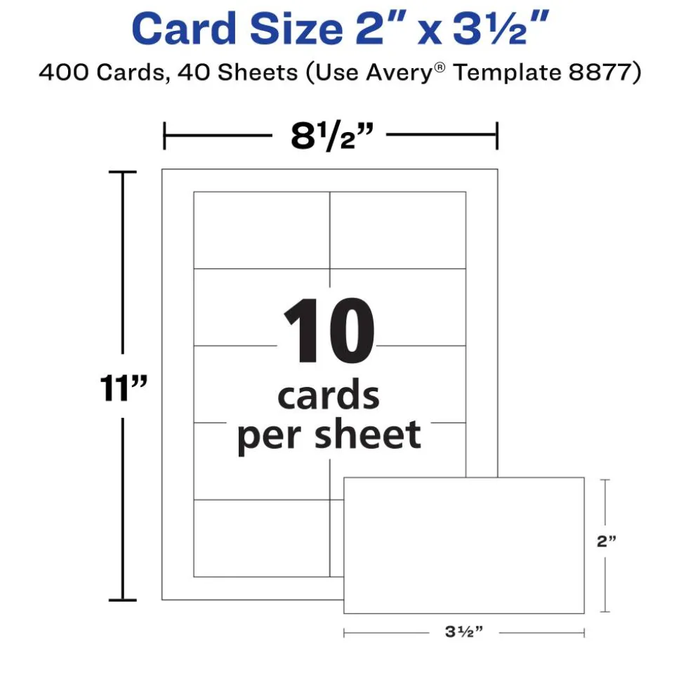 Avery Clean Edge Printable Business Cards With Sure Feed Technology For Inkjet Printers, 2" x 3.5", White, 400 Blank Cards