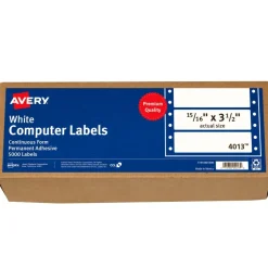 Avery Continuous Form Permanent Address Labels, 4013, Rectangle, 3 1/2" x 15/16", White, Pack Of 5,000