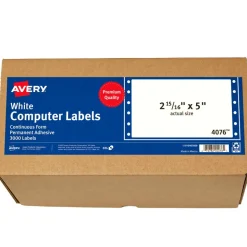 Avery Continuous Form Permanent Address Labels, 4076, Rectangle, 5" x 2 15/16", White, Box Of 3,000