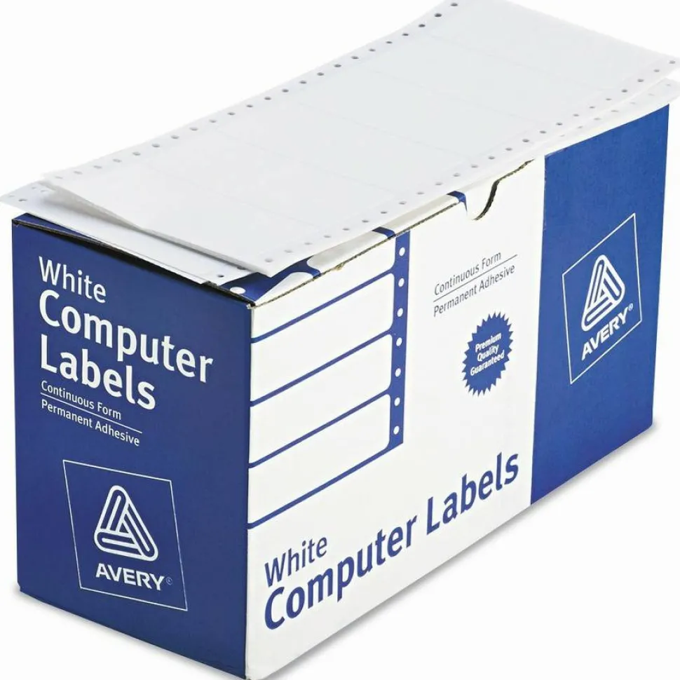 Avery Continuous Form Permanent Address Labels, 4022, Rectangle, 4" x 1 15/16", White, Box Of 5,000
