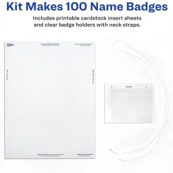 Avery Customizable Hanging Name Badges, Rectangle, 74459, 3" x 4", Clear Holders With White Inserts, Box Of 100