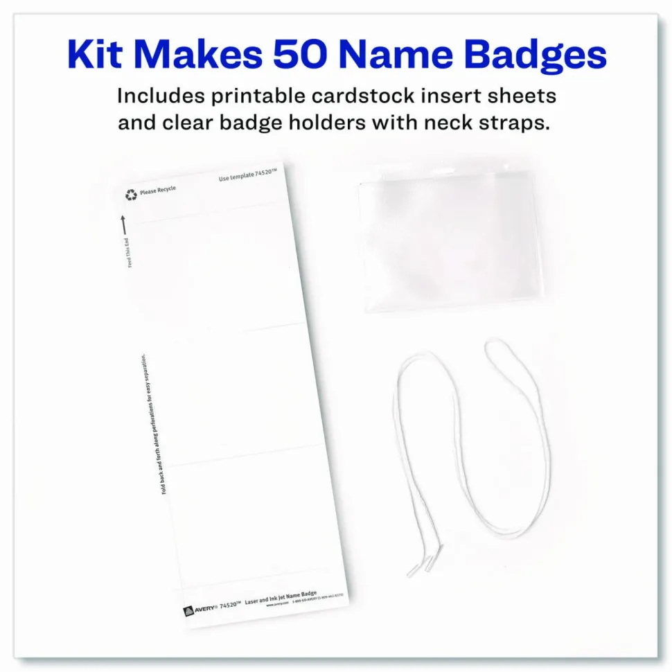 Avery Customizable Hanging Style Name Badges, 74520, 3" x 4", White, Box Of 50