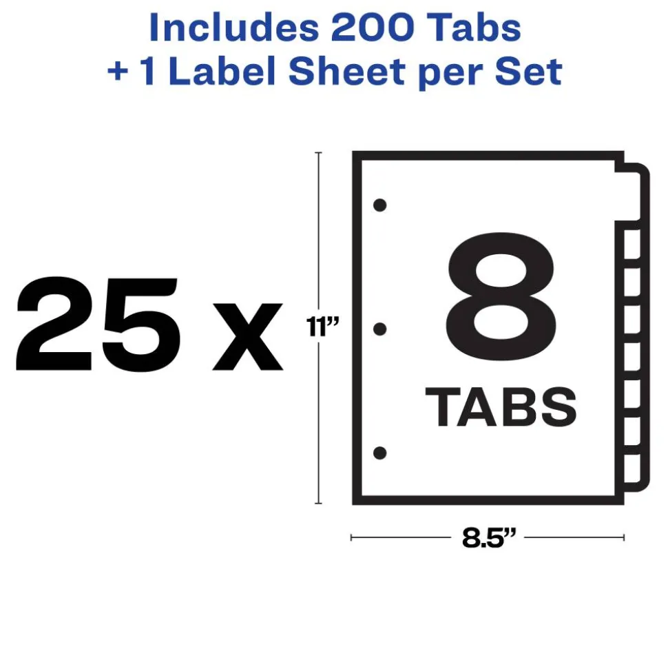Avery Customizable Index Maker Dividers For 3 Ring Binder, Easy Print & Apply Clear Label Strip, 8 Tab, White, Box Of 25 Sets
