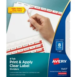 Avery Customizable Index Maker Dividers For 3 Ring Binder, Easy Print & Apply Clear Label Strip, 8 Tab, White, 1 Set