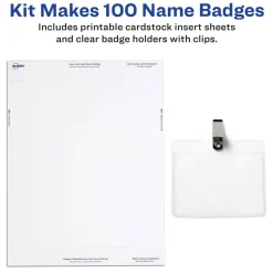 Avery Customizable Name Badges With Clips, Rectangle, 74541, 3" x 4", Clear Holders With White Inserts, 100 Badges