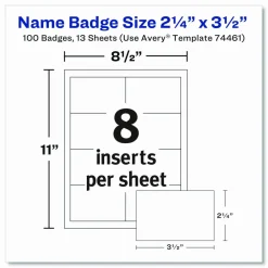 Avery Customizable Name Badges With Clips, Rectangle, 74461, 2-1/4