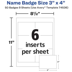 Avery Customizable Name Badges With Clips, Rectangle, 74536, 3" x 4", Clear Holders With White Inserts, Box Of 50