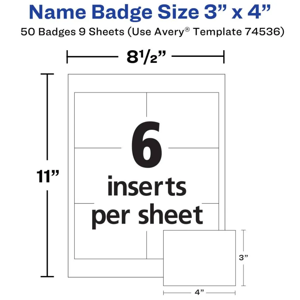 Avery Customizable Name Badges With Clips, Rectangle, 74536, 3" x 4", Clear Holders With White Inserts, Box Of 50