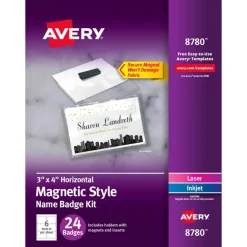 Avery Customizable Name Badges With Magnets, Rectangle, 8780, 3