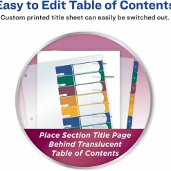 Avery Customizable Table of Contents Ready Index Dividers with Multicolor Tabs, 10-Tab, 1 to 10, 11 x 8.5, Translucent, 1 Set