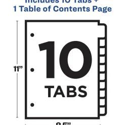 Avery Customizable Table of Contents Ready Index Dividers with Multicolor Tabs, 10-Tab, 1 to 10, 11 x 8.5, Translucent, 1 Set