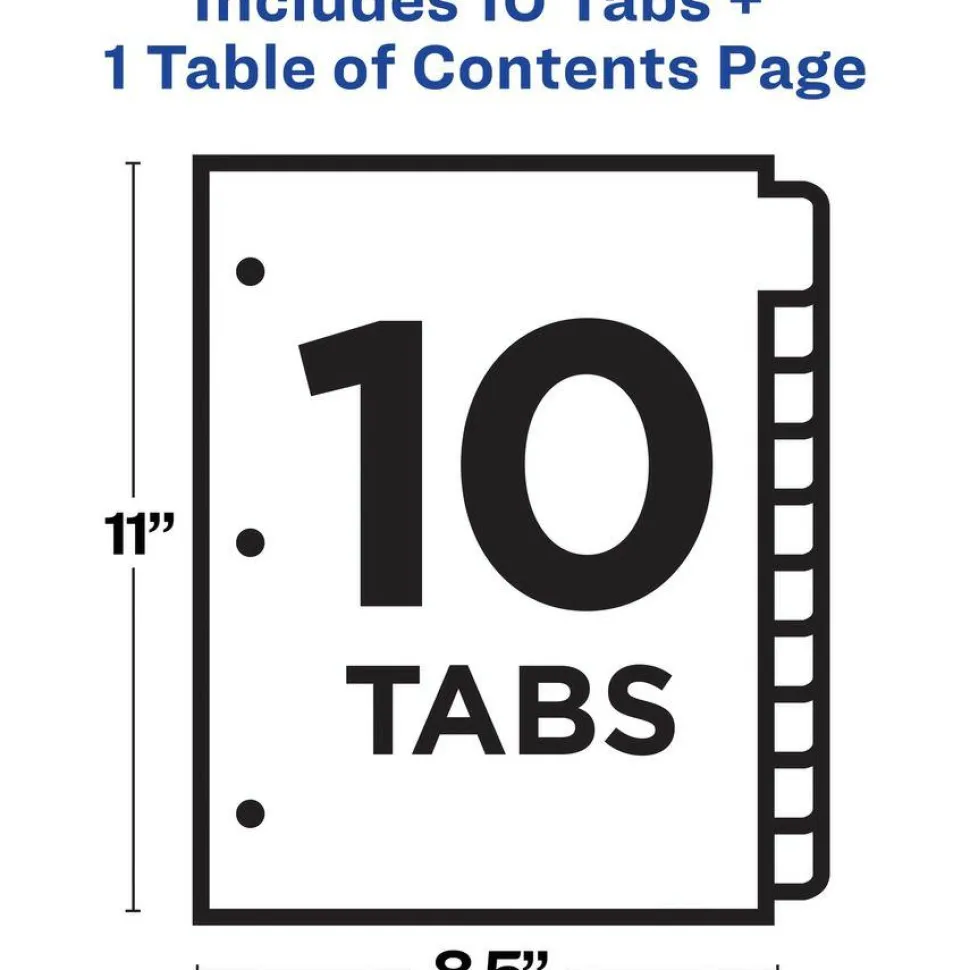 Avery Customizable Table of Contents Ready Index Dividers with Multicolor Tabs, 10-Tab, 1 to 10, 11 x 8.5, Translucent, 1 Set