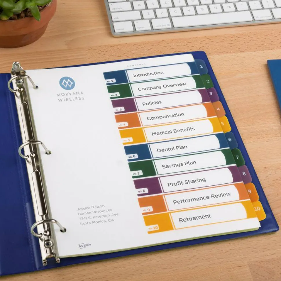 Avery Customizable Table of Contents Ready Index Dividers with Multicolor Tabs, 10-Tab, 1 to 10, 11 x 8.5, Translucent, 1 Set