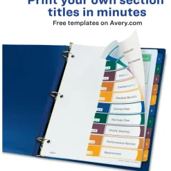Avery Customizable Table of Contents Ready Index Dividers with Multicolor Tabs, 10-Tab, 1 to 10, 11 x 8.5, Translucent, 1 Set