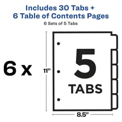 Avery Customizable Table of Contents Ready Index Black and White Dividers, 5-Tab, 1 to 5, 11 x 8.5, White, 6 Sets