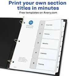 Avery Customizable Table of Contents Ready Index Black and White Dividers, 5-Tab, 1 to 5, 11 x 8.5, White, 6 Sets