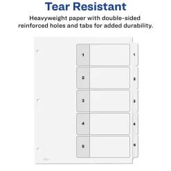 Avery Customizable Table of Contents Ready Index Black and White Dividers, 5-Tab, 1 to 5, 11 x 8.5, White, 6 Sets
